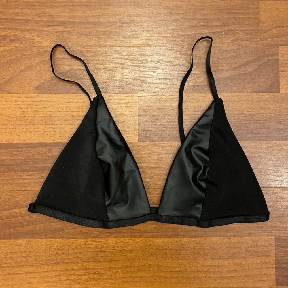 Black Leather Triangle Bralette Top - Size Small